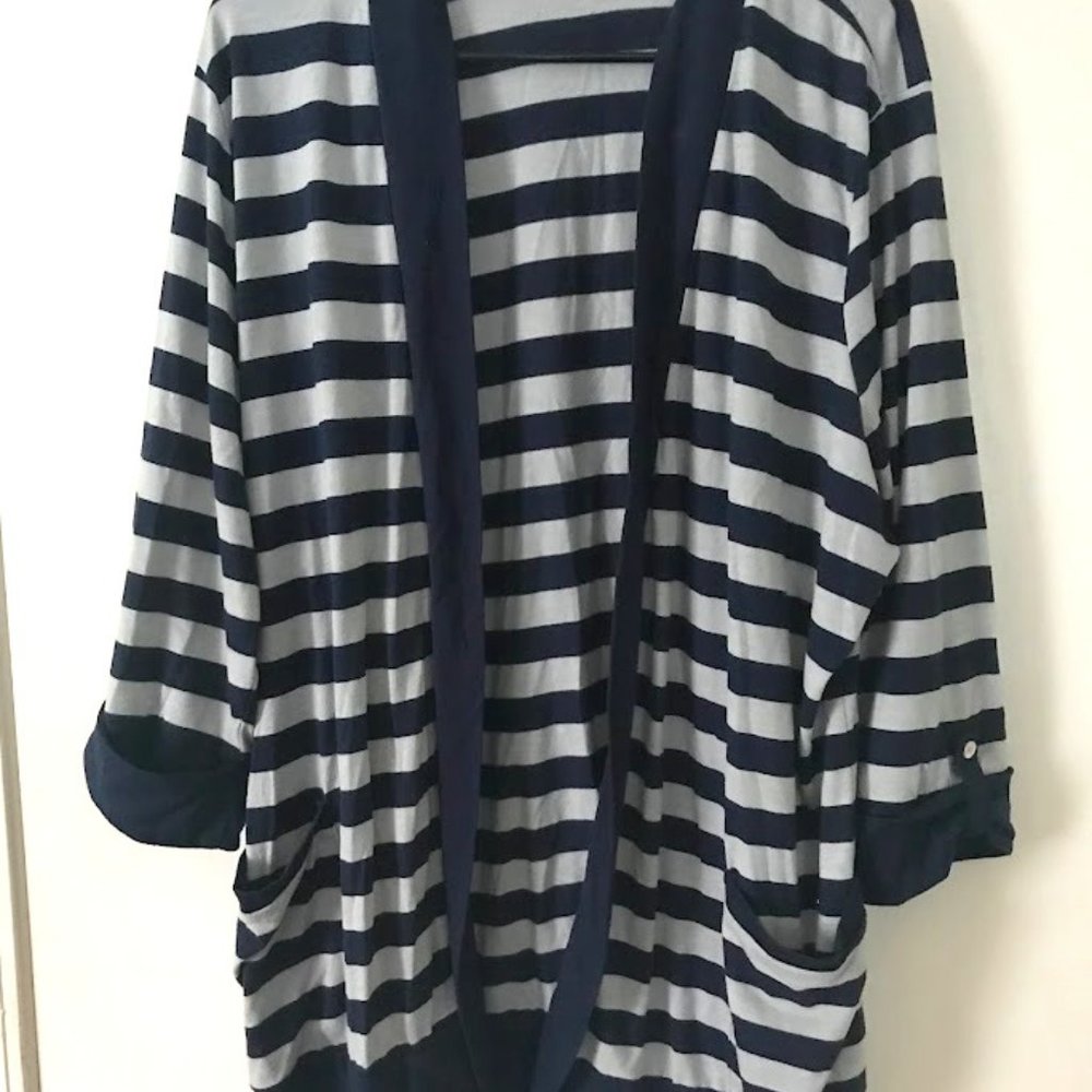 Navy and Grey Striped Cardigan